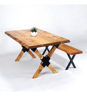 Doğal Ağaç Masif Kütük Masa ( Ağaç Ayak ) 75cm x 145cm + 1 Bank Bench