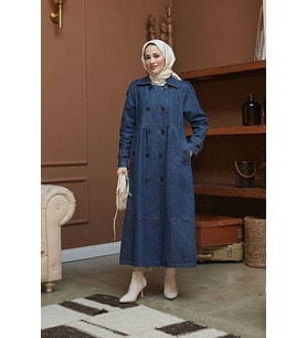 6632-Reglan Kollu Süs Pileli Denim Ceket Koyu Mavi