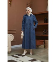 6632-Reglan Kollu Süs Pileli Denim Ceket Koyu Mavi