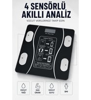 Bluetooth Akıllı Tartı 180 Kg Kapasiteli Vücut Yağ Kas Su BMI Analizli Cam Baskül
