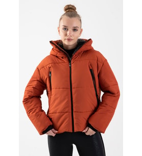 Maraton Oversize Kadın Kapüşonlu Kiremit Mont