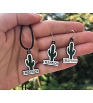 Kaktüs Bitki Kolye Küpe Renkli Unisex Metal Kolye Küpe Seti PYTKKKKPE110