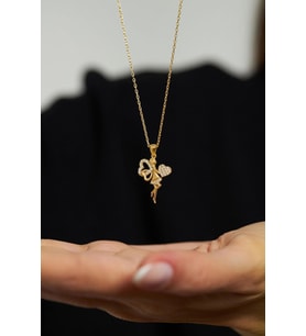 Zirkon Taşlı Gold Kalpli Aşk Perisi Gümüş Kolye