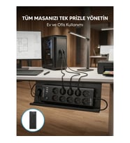 Mey İthalat® USB ve Type-C Şarj Özellikli 10'lu Çoklu Priz