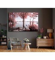 Miyrem Exclusive Serie" Pembe Çiçekler Arasında Kayık Kanvas Tablo
