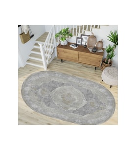 Eliana Home Baskılı, Yıkanabilir Kaymaz Taban Oval Halı TYC00515953681 100x150 cm (Gri)