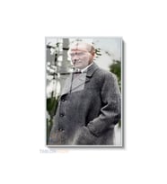 Dikey Çerçeveli Cam Ataturk Elicepte Renkli Modern Ev Dekoru Duvar Sanatı Ev Ofis Tablosu (Gümüş)
