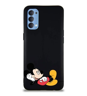 Oppo Reno 4 Soft Premier Kapak Mickey Mouse-F Tasarımlı Silikon Kılıf - Siyah (Şeffaf)