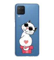 Samsung Galaxy M12 Kapak Cool Cat Tasarımlı Şeffaf Silikon Kılıf