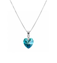 925 Ayar Swarovski Taşlı Kalp 14mm Crystal Bermuda Blue Kadın Gümüş Kolye