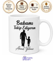 Babamı Takip Ediyorum Yazılı Kupa Bardak Babalar Günü Hediyesi Baskılı Kupa