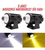 2 Adet Motosiklet Scooter  ATV Uyumlu Mercekli Sis Farı Sarı-Beyaz Çift Renk 12V 50W