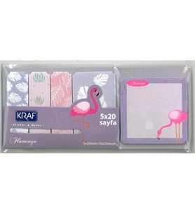 KRAF 2217FL FLAMINGO YAPIŞKANLI NOT KAĞIDI 1 SET 5 x20/ 100 YP.