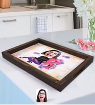 BK Gift Kişiye Özel Kadınlar Günü Karikatürlü Doğal Ahşap Tepsi-1