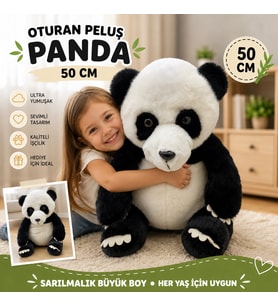 Oyuncak Peluş 50 CM Oturan Panda Ultra Yumuşak Sevimli Panda Peluş Oyuncak Büyük Boy