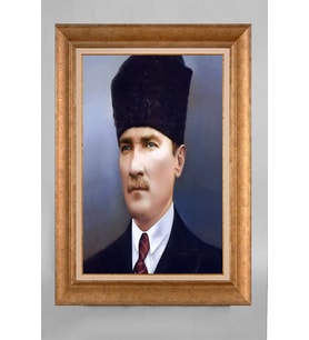 Altın Varaklı Çerçeveli Paspartulu Atatürk Tablo a114 (Gold)