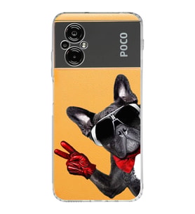 PrintiFy Poco M5 ile Uyumlu Köpek 2 Kamera Korumalı Şeffaf Kılıf