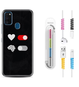 Samsung M21 M22 M23 M30 M31S M32 Kılıf Kablo Koruma Spiral Silikon Love Brain 1722