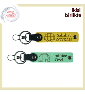 Karavanla Hayat Bulan İlişkiler İçin Kişisel Anahtarlık 2’li Set, İsim Yazılabilir, Sarı-Açık Yeşil