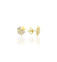 Gümüş altın yaldızlı zirkon taşlı yonca modeli küpe SGTL10068GOLD