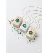 925 Ayar Papatya Silver Yeşil Zirkon Taşlı Yonca Kolye.rose.gold.rodaj