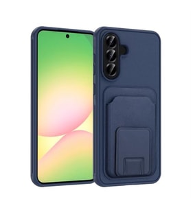 Coverzone Samsung Galaxy S25 FE ile Uyumlu K?l?f Z-Bikart Kart B�lmeli Standl? Kilif, Deri Dokulu Y�zey, Darbe Emici Kenar Koruma, Arka Kapak Tasar?m? Galaxy S25 FE kilif Lacivert