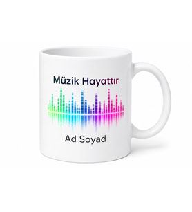 İsimli Equalizer Desenli Müzik Kupası Özel Baskılı Hediye Bardak