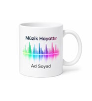 İsimli Equalizer Desenli Müzik Kupası Özel Baskılı Hediye Bardak