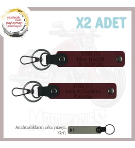 Hız Aşıkları İçin İsim Plaka ve 0 Rh (+) Kan Grubu, Kişisel, Acil Durum Deri x2 Anahtarlık, Bordo-Gr (Çok Renkli)