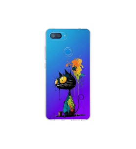 Xiaomi Mi 8 Lite ile Uyumlu Splash Kedi Tasarımlı Şeffaf Silikon Kılıf