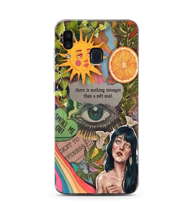 Samsung Galaxy A20/A30 Uyumlu Vintage Kolaj Desenli Şeffaf Telefon Kılıfı