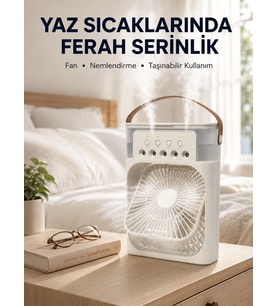 Taşınabilir 3'ü 1 Arada Mini Fan Nemlendirici + Soğutucu + Gece Lambası Yeni Nesil
