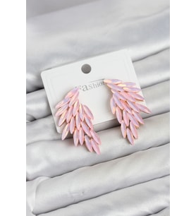Pembe Renk Kristal Taşlı Kanat Küpe