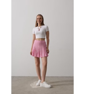 Beli Lastikli Mini Etek - Pembe