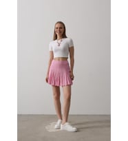 Beli Lastikli Mini Etek - Pembe