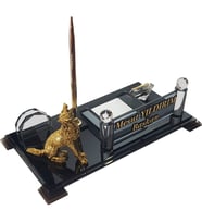 İsimlik - Kristal Masaüstü Kalemlik - Ofis Makam Hediyesi M215 Gold  Kurt Masa İsimliği