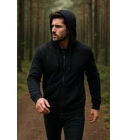 Erkek Kapüşonlu Pamuklu Sweatshirt Hırka Fermuarlı Rahat Kalıp Basic Hırka