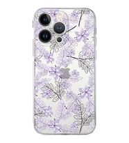 Apple iPhone 13 Pro MaxKamera Korumalı Tıpalı Kapak Floral Lila Tasarımlı Şeffaf Kılıf