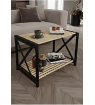 Orta Sehpa Siyah Ahşap Modern Dikdörtgen Salon Sehpası Rus Çam Üst Tabla Dayanıklı Kompress Kraft Boru Ayak 70x37x38 cm (Siyah)