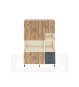 Hyperion Dolap 9 Raflı 3 Çekmeceli 5 Kapaklı 132x44x195 Aytaşı-Çam/Antrasit