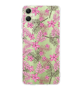 PrintiFy Samsung A05 Uyumlu Kamera Korumalı Floral Pembe Tasarımlı Şeffaf Silikon Kılıf