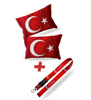 Türk Bayraklı Dijital Baskılı Araç Seyahat Boyun Yastığı 2’li Set & Türk Bayraklı Oto Ayna Askısı