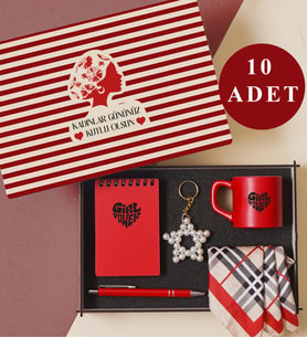 Kadınlar Günü 10’lu Set   – Defter, Fular, Fincan ve Yıldız Anahtarlıklı