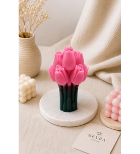 Dekaratif pembe lale mum buketi (A.Pembe)