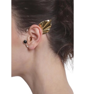 Kadın Altın Renk Lak Kaplama Taşlı Yaprak Stilizesi Sol Kulak Earcuff & Kıkırdak Küpe