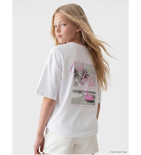 LCW Kids Beyaz Loose Fit Baskılı Kız Çocuk Tişört