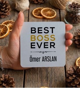 Kişiye Özel Patrona Hediye Bardak Altlığı Doğum Günü Hediyesi (Beyaz)
