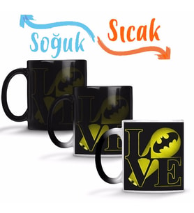 Batman Bat Love Sihirli Kupa Bardak Porselen