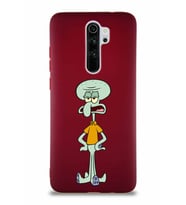 Xiaomi Redmi Note 8 Pro Soft Premier Kapak Squidward Dokunaç Tasarımlı Silikon Kılıf - Mürdüm (Şeffaf)