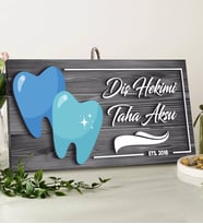 BK Gift Kişiye Özel Diş Hekimi Tasarımlı Gri Dekoratif Ahşap Tabela